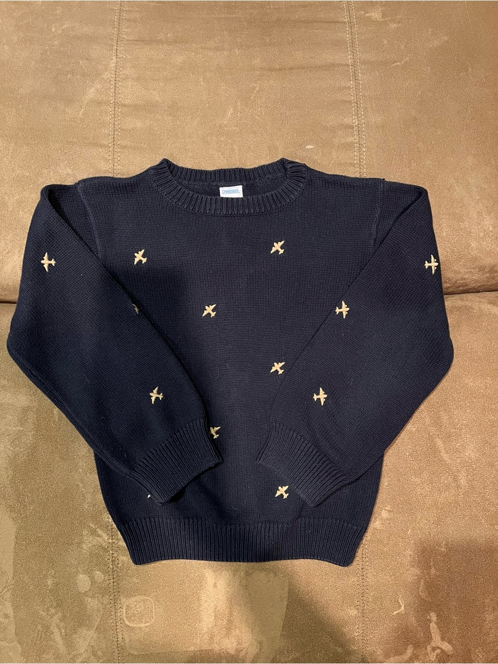 Gymboree Navy Crewneck Sweater with Cream Airplane Motif